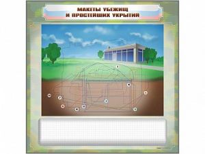 Магнитно-маркерная доска "Макеты убежищ и простейших укрытий" с комплектом фолий и тематических магнитов - fgospostavki.ru - Тихорецк