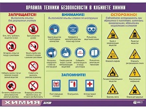 Таблица демонстрационная "Правила техники безопасности в кабинете химии" (винил 100х140) - fgospostavki.ru - Тихорецк