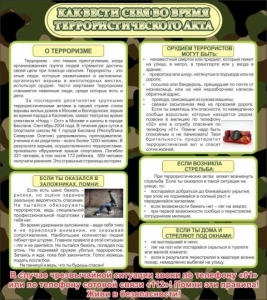 Стенд "Как вести себя во время террористического акта" - fgospostavki.ru - Тихорецк